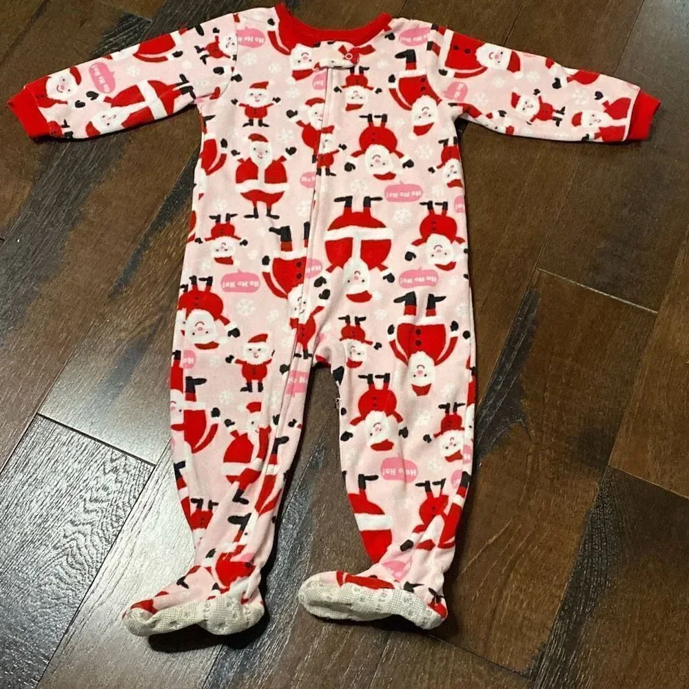 Carters Santa pajamas‎ sleeper one piece with feet 18 months fleece girls